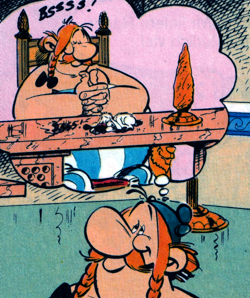 Obelix als Hinkelsteinhändler